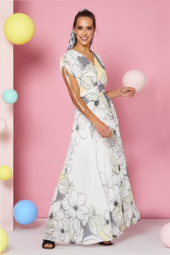 Sukienka plisowana Melody biało żółte wzory