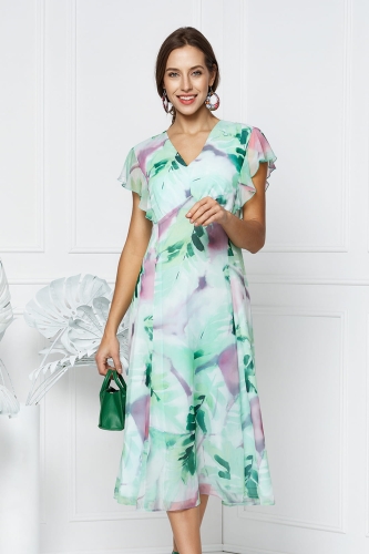 Sukienka wizytowa midi Alabama w seledynowe wzory