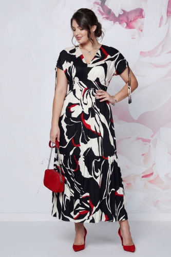 Sukienka maxi Gilia z wiskozy wzór czarno-biało-czerwony