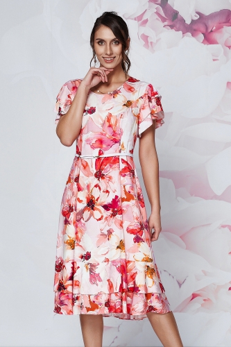 Sukienka midi Batumi z wiskozy w morelowe kwiaty