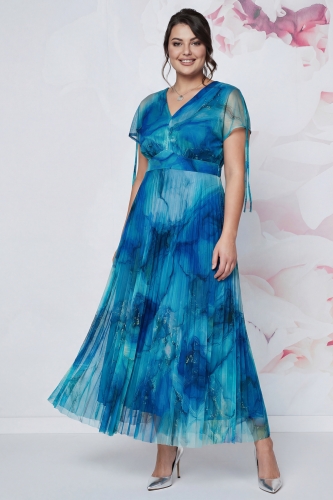 Sukienka Melody maxi plisowana turkusowy wzór
