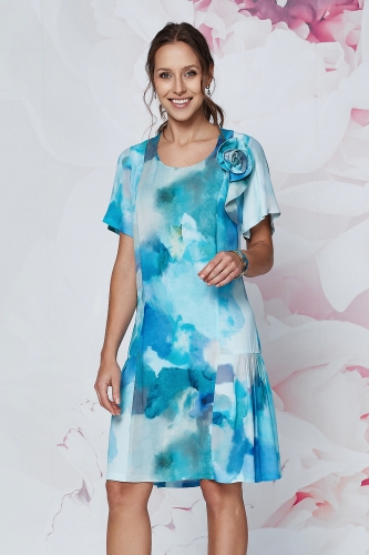 Sukienka wizytowa Zaria z wiskozy w niebieskie chmurki