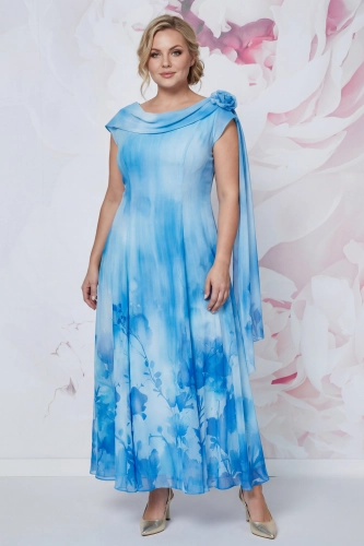 Sukienka wizytowa maxi Amalfi w niebieskie kwiaty