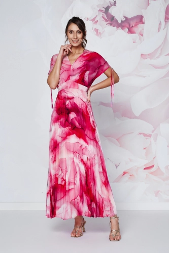 Sukienka Melody maxi plisowana różowe akwarele